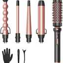 Wavytalk 5 in 1 Curling Wand Set, Multi Curl, Curling Wand Set with Curling Brush and 4 Interchangeable Ceramic Curling Wand(0.5”-1.25”), Instant Heat Up Wand Curling Iron (Rose Gold)