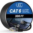 Ultra Clarity Cables Cat 6 Ethernet Cable 300 ft, Outdoor&Indoor 10Gbps Ethernet Cable, High Speed Cat6 Cable RJ45 LAN Internet Cable for Computer, Router, Modem, PS4/5, Xbox, Gaming - Black