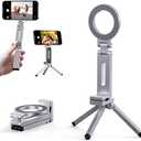 Magnetic Tripod for iPhone 16/15/14/13/12 Plus Pro Max Series,Aluminium Mini Magnetic Phone Tripod for iPhone & MagSafes,360 Adjustable Magic Clip Folding Magnetic Phone Stand,1/4" Screw (Silver)