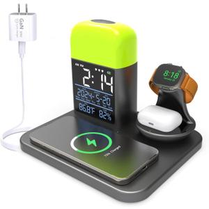 3 in 1 Wireless Charging Station,Wireless Charger Compatible with iPhone 16/15/14/13/Pro/Max/XS/Plus.for Apple Watch,Charging Dock for AirPods with Digital Alarm Clock and Night Light (Y21) (Y21)
