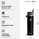 Hydro Flask Water Bottle - Insulated Stainless Steel - Wide Mouth Flex Straw Lid, Non Spill, Leakproof and Refillable in 24 Oz Aloe Green