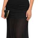 LAGSHIAN Women's Elegant Wedding Guest Maxi Dress Sleeveless Tube Ruched Mesh Evening Long Dresses (Black, M)