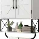 RUSTOWN Farmhouse Medicine Cabinet with 2 Barn Door, Boho Wood Wall Mounted Storage Cabinet with Adjustable Shelf and Towel Bar, 3-Tier Bathroom Cabinet for Bathroom (White and Walnut)