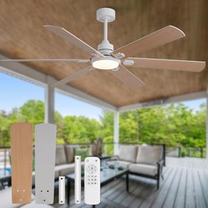 BOOMJOY 60 Inch Ceiling Fans with Lights and Remote, Outdoor/Indoor Ceiling Fan with Quiet Reversible DC Motor, 6 Blades White Ceiling Fan for Living Room Patio (60inch-White)