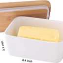 Large Ceramic Butter Dish with Lid and Natural Oak Wood Cover for Kitchen Decor and Accessories for Kitchen Gift, White