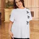 Women's Plus Size Tops Bowknot Split T Shirts Short Sleeve Crewneck Elegant Summer Tee Top (XX-Large Plus)