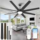 72Inch Ceiling Fans with Lights and Remote APP,Outdoor Indoor Black LED Big Ceiling Fan Reversible 24db Quiet DC Motor,6 Speed 3CCT Dimiable,Modern Ceiling Fans for Patios Living Room Farmhouse Garage (72Inch 8 Blades)