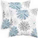 CaliTime Throw Pillow Cases Pack of 2 Cozy Fleece Two-Tone Blooming Flowers Decorative Cushion Covers for Couch Bed Sofa Farmhouse Decoration 18 X 18 Inches Smoke Blue Grey (18" x 18" (Pack of 2))
