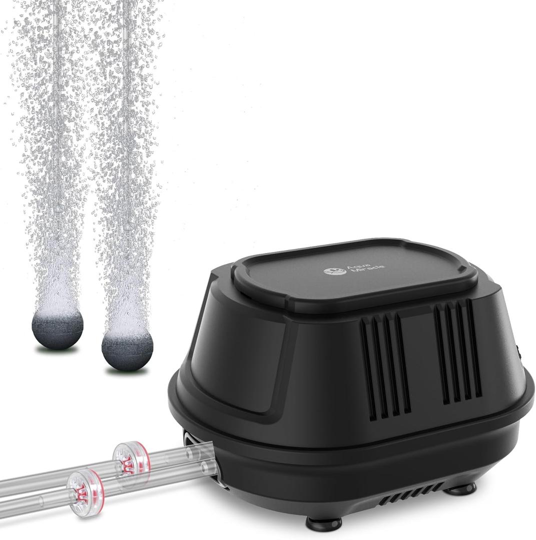 AquaMiracle Quiet Aquarium Air Pump Fish Tank Air Pump, High Pressure Aquarium Bubbler, Adjustable Flow Fish Tank Bubbler, Ideal for Aquarium, Pond, Hydroponic (6W/190GPH(Up to 150 Gal Tanks))