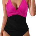 Womens One Piece Swimsuits Tummy Control V Neck Halter Open Back Swimsuit Sexy High Waisted Push Up Bathing Suits 2025,  XL