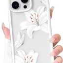 NITITOP Compatible with iPhone 16 Pro Case Cute Durable Lily Flower Floral Butterfly Pattern for Women Girls Color Frame Slim Shockproof Protective Phone Cover - White