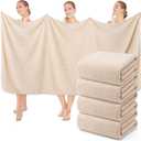 SmoothNovelty 4 Pcs Oversized Coral Fleece Bath Sheets 40 x 80 Inch, Lightweight Extra Large Towel Blanket, Soft Jumbo Bathroom Towels with Hanging Loop for Bath, Pool, Beach, Spa, Travel (Beige)