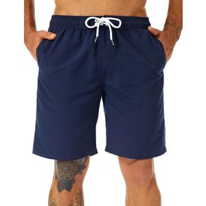 KAILUA SURF Mens Swim Trunks Long, Quick Dry Boardshorts, 9 Inches Inseam Bathing Suits with Mesh Lining (Large, Navy Blue)