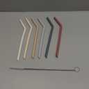 Nightingale Reusable Silicone Straws - Bendy Drinking Straw with Cleaning Brush - Collapsible and Bendable Travel Straw for Kids - Dishwasher Safe, Food-Safe - Set of 6 (Oak Multi)