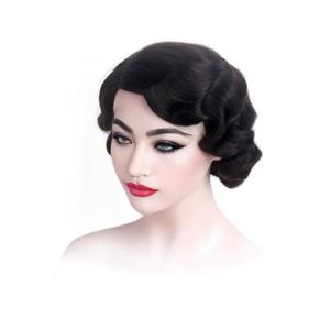 OYSRONG New Elegant Retro Classic Women Short Black Wavy Wig, Curly Frizzy 1920s Cosplay Costume Heat Resistant Fibre Wig