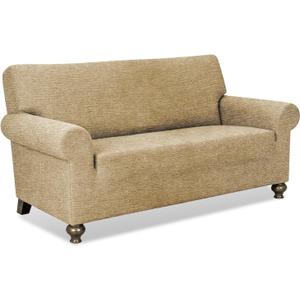 URBANLIFE 1-Piece Stretch Sofa Slipcovers for 2 Cushion Loveseat Couch, Super Stretch Non-Slip Sofa Cover with Elastic Bottom, Machine Washable Furniture Protector for Kids & Pets, Coffee