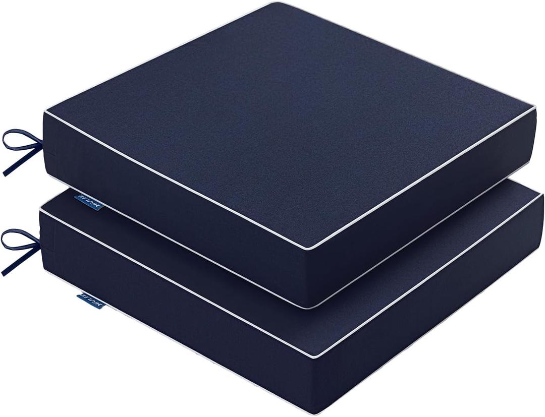 MIULEE Navy Outdoor Chair Cushions Set of 2, 19x19x3 Inch Waterproof Patio Seat Cushions for Outdoor Furniture Couch Sofa, 3 Year Color Fastness High Density Foam with Adjustable Ties