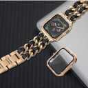 Mosonio Compatible for Apple Watch Band 46mm with Screen Protector Case Women, Jewelry Metal Chain with 2-Pack Bling Cover for iWatch Series 11 10(Rose Gold Link with Black Leather)