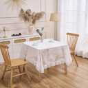 White Floral Embroidered Lace Square Tablecloth 55x55 Vintage Table Cover (White, 55x55, Square)