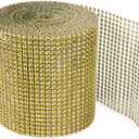 Super Z Outlet Sparkling Rhinestone Mesh Ribbon for Event Decorations, Wedding Cake, Birthdays, Baby Shower, Arts & Crafts, 4.75" x 10 Yards, 24 Row, 1 Roll (Gold)