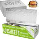 Aluminum Foil Sheets, 400 Count Tin foil,12" x 10.6" Pre-Cut Pop-Up Dispenser for Food Wrap, Hot Dog or Sandwich Wrap,Food Storage, Baking, Catering, Restaurant, Kitchen Use (Silver, 12 Inch)