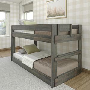 Max & Lily Modern Farmhouse Low Bunk Bed, Twin-Over-Twin Bed Frame For Kids, Driftwood