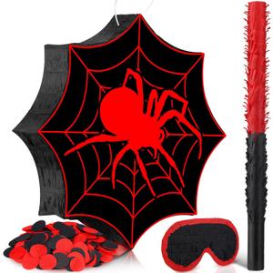 Deekin Spider Piata for Birthday Party Decoration Small Piata for Party Favors Birthday Gifts with Blindfold Confetti and Stick for Celebration(Spider Web)