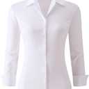 Esabel.C Womens Button Down Shirts Long Sleeve Regular Fit Stretch Work Blouse (Medium, White#)
