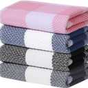 Homaxy 100% Cotton Waffle Weave Check Plaid Kitchen Towels, 13 x 28 Inches, Super Soft and Absorbent Dish Towels for Drying Dishes, 4-Pack, Multicolor