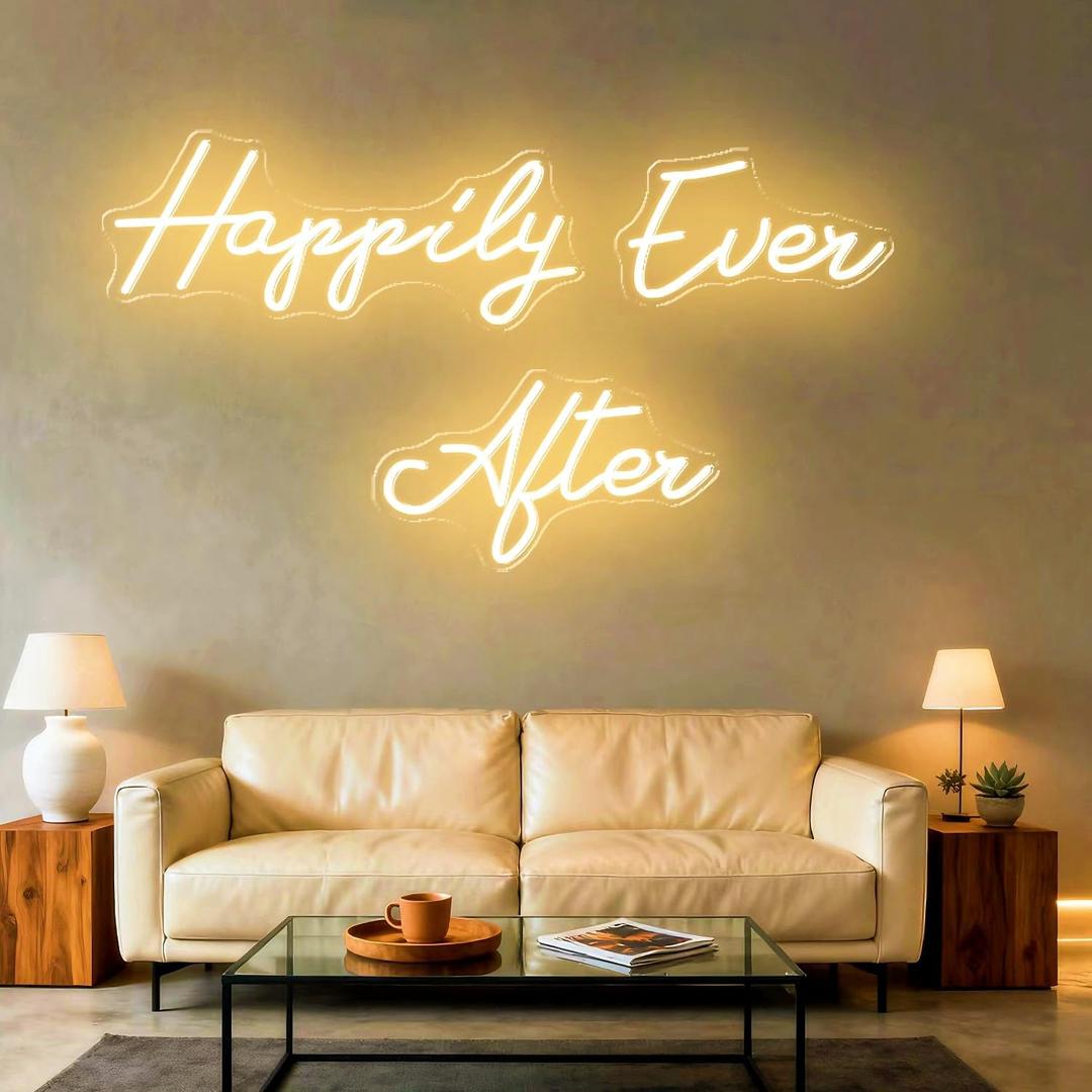 60 Inch Super Large Happily Ever After Neon Sign with Remote Dimmer, LED Lights Sign with Remote Dimmer, Happily Ever After Neon Lights for Bedroom, Lighs Up for Wedding, Birthday Party, Warm White, Total 60 inch