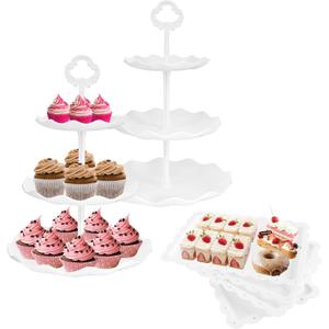 6 Pcs Cupcake Stand White Dessert Table Display Set 2 Pcs 3 Tier Plastic Cake Stand Holder 4 Pcs Dessert Serving Tray Cookie Platter Rack Tower for Tea Party Wedding Baby Shower
