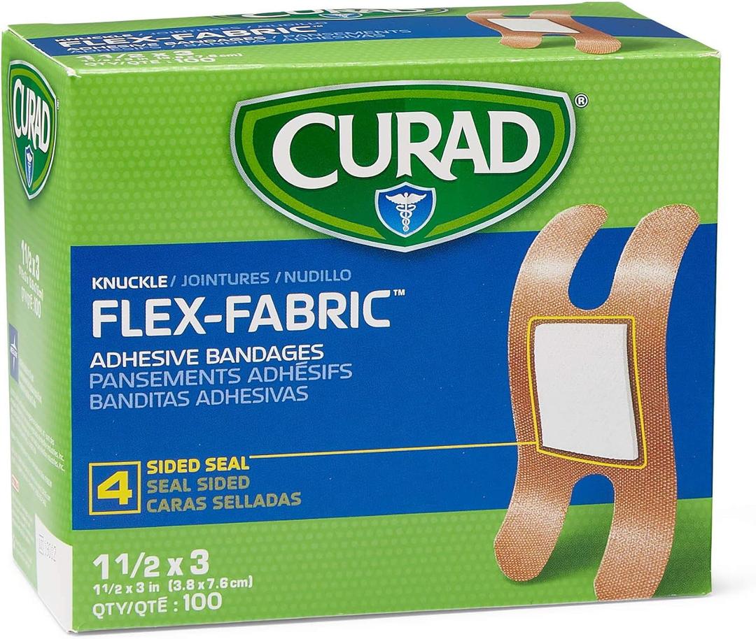 Curad Fabric Adhesive Knuckle Bandages, Finger Bandages for Knuckles (Pack of 100), Natural (100 Count (Pack of 1))