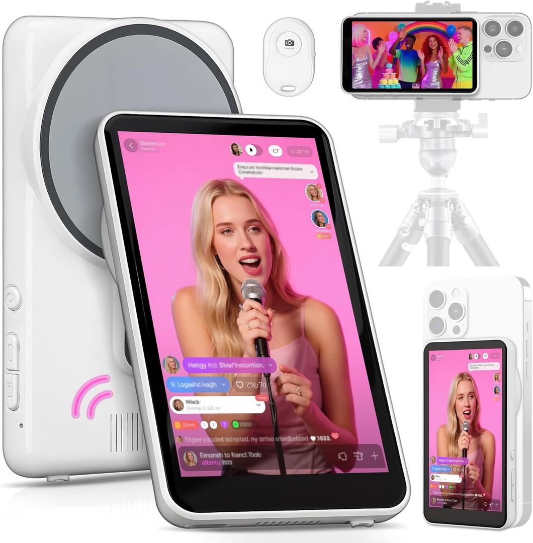 Selfie-Monitor-Screen-with-Speaker Wireless-Magnetic-Phone-Screen-for-iPhone-Vlog-Selfie-Camera-Back Rear-Camera-for-iPhone & Android Live-Stream-for-TikTok with Brightness Control & Bluetooth Remote (Sound Mode)