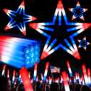OLUPP 28Pcs July 4th Foam Glow Sticks, Red White Blue Patriotic LED Sticks with 3 Modes Flashing for Kid Adult, Glow in The Dark Party Favor Supplies for Independence Day Parade, Concert, Carnival