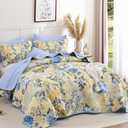 Anibedding 3 Pieces Quilt Set Queen Size, Colorful Floral Reversible Bedspread Coverlet Set, Soft Microfiber Lightweight Bed Cover for All Season (96"x90", 1 Quilt+ 2 Pillow Shams)