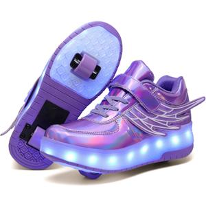 Roller Skate Shoes for Kids Boys Girls LED Roller Sneakers Light Up Fashion Flashing Wheels Shoes Rechargeable (10 Little Kid, Purple)