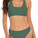 YELAIVP Women's Solid Racerback Athletic Bikinis Sporty Two Pieces Swimsuit Junior Teen Girls Sports Bathing Suits (Green, M)