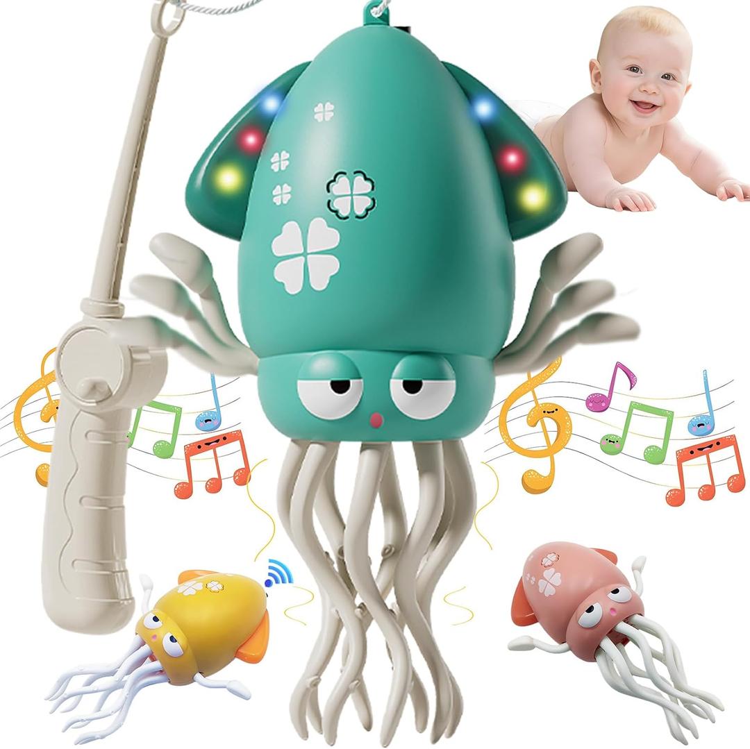 Electric Crawling Dancing Octopus Toy for Walking Baby Boy Girl 0-6 6-12 12-18 Months, Infant Tummy Time Musical Magic Dancing Squid Toy for 3 4 5 6 7 8 9 10 11 12 Toddler 1st Birthday Gift (Green)