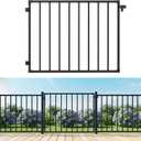 tonchean Heavy-Duty Deck Fence Gate 38''H x 48''W Black Steel Fence Door with Customizable Width Outdoor Dog Gate Metal Gate for Residential, Yard, Patio, Includes Hinges and Latch