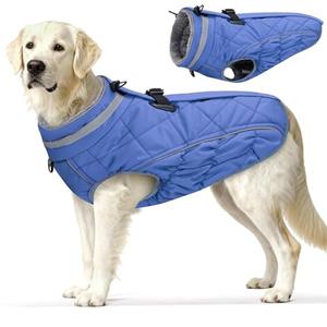 Yoochee Dog Coat, Warm Dog Winter Coat for Large Dogs, Waterproof Jacket with Harness Built in, Reflective Turtleneck Cold Weather Coats with Zipper,Pet Fleece Vest Snow Jacket, Blue L