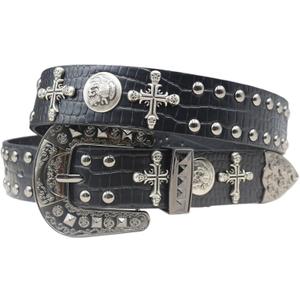 Black Western Cowboy Belt for Men Women Western Cowboy Cowgirl Y2k Studded Belt Western Punk Studded Belts (Fit Waist: "28-34"inch, Skull)