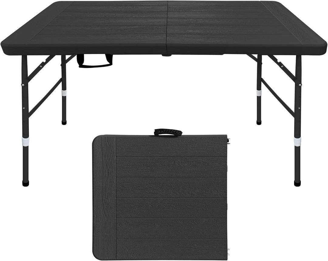 Folding Table, 4FT/6 FT Foldable Table with Carrying Handle, Steel Legs Heavy Duty Portable Utility Table for Party, Dining, Wedding, Events, Picnic Indoor, Outdoor, Camping