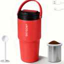 Portable Coffee Maker Mug for Travel,Mini Espresso Coffee Machine,20 oz Thermos Cup with Lid Fast Extraction Electric Filter Brewer,Insulated Stainless Steel Tumbler(Red)