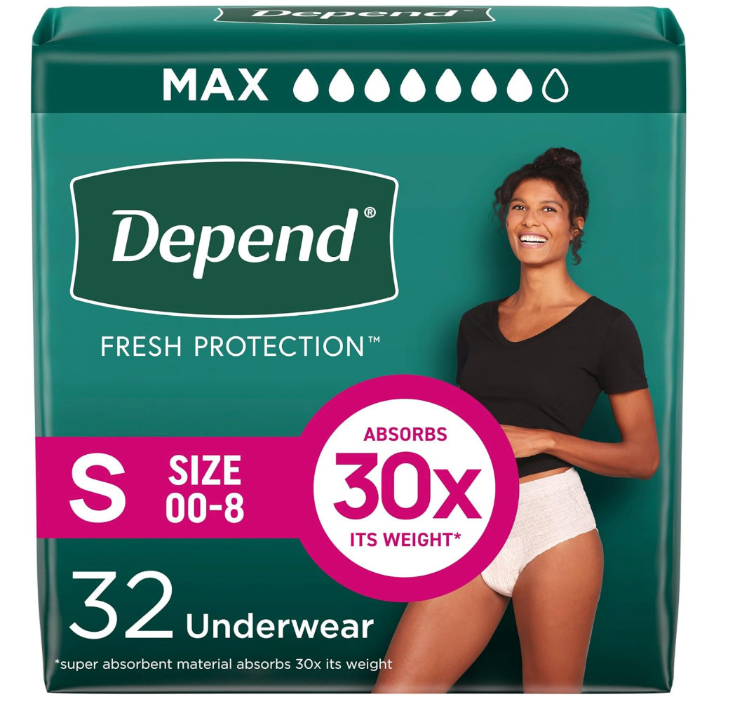 Depend Fresh Protection Adult Diapers, Incontinence & Postpartum Bladder Leak Underwear for Women, Disposable, Maximum, Small, Blush, 32 Count