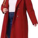 Agnes Orinda Plus Size Long Coats for Women Notched Lapel Winter Warm Double Breasted Coat (2X, Dark Red)