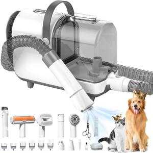 Bunfly Dog Grooming Kit,13000Pa Strong Grooming & Vacuum Suction 99.99% Pet Hair, 16 Pet Grooming Tools for Dogs Cats, 3L Large Capacity Dust Cup, Quiet Pet Vacuum Groomer (Silver & White)
