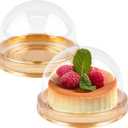 Zezzxu 100 Pack Mini Cake Containers, Clear Plastic Small Cupcake Boxes with Dome Lids for Individual Chocolate Covered Cookies, Strawberry, Mooncake (Gold)