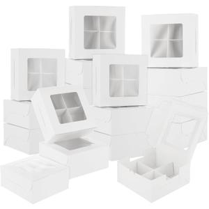 QTLCOHD 50 Pcs Bakery Boxes with Window 6 x 6 x 3 Inch Muffin Boxes 4 Count White Cookie Box Cupcake Containers for Cookies Pastries Cake Dessert Treat