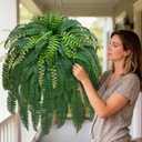 Livole 2 Pcs 67" Fake Ferns Large Artificial Plants Outdoor, Artificial Ferns for Outdoors Large Faux Boston Fern with 99 Branches Realistic UV Resistant for Planter Home Garden Porch Hanging Decor