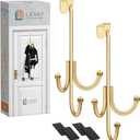 LEVAF 2-Pack Over The Door Hook - with 3 Hang Heads & Snug Fit Pads- 2Pcs Heavy Duty Hooks for Hanging Coats, Towels, Caps & Robes - Elegant Matt Finish - No Drill Hanger Organizer - Gold